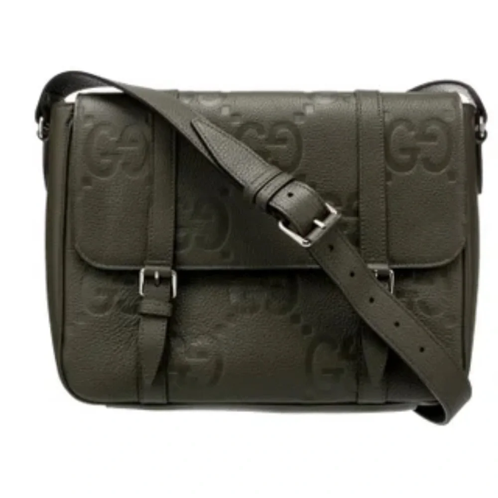 Green Jumbo GG Embossed Leather Medium Flap Messenger Bag used  photo shoot - Picture 3 of 10